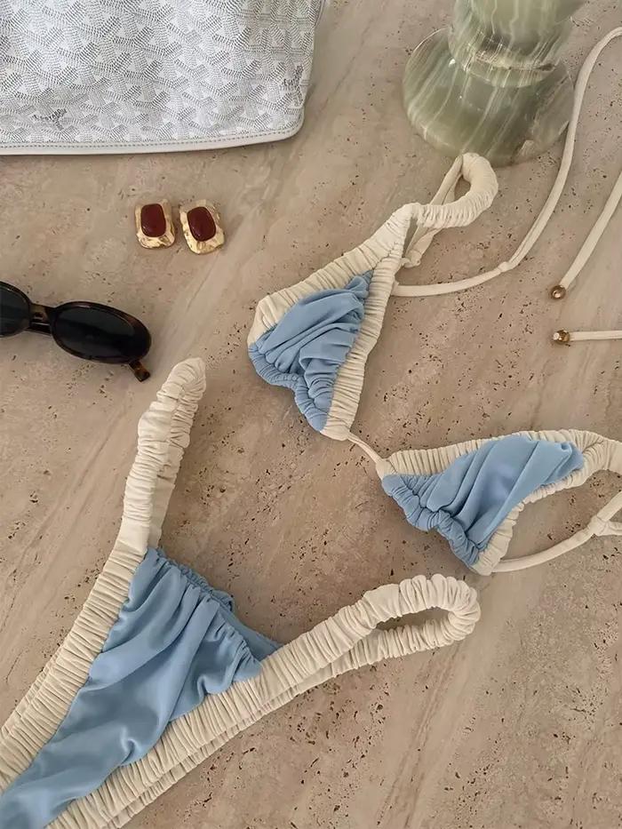 2026 Micro Bikini Sexy pour Femme, Ensemble Maillot de Bain Uni Brésilien à Bretelles, Tenue de Plag