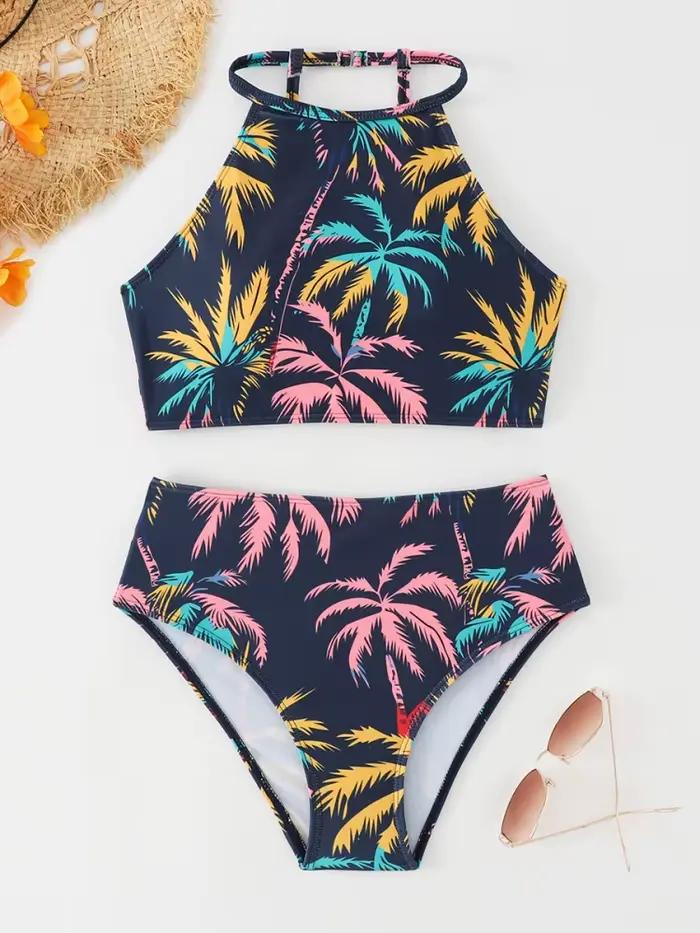 Maillot de bain bikini femme 2026, nouveau modèle imprimé cocotier, ensemble bikini dos nu sexy tail