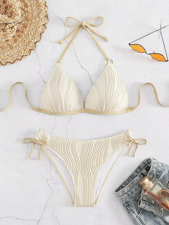 Maillot de bain deux pièces pour femmes, ensemble bikini, taille basse, sexy, couleur unie, noir, à 