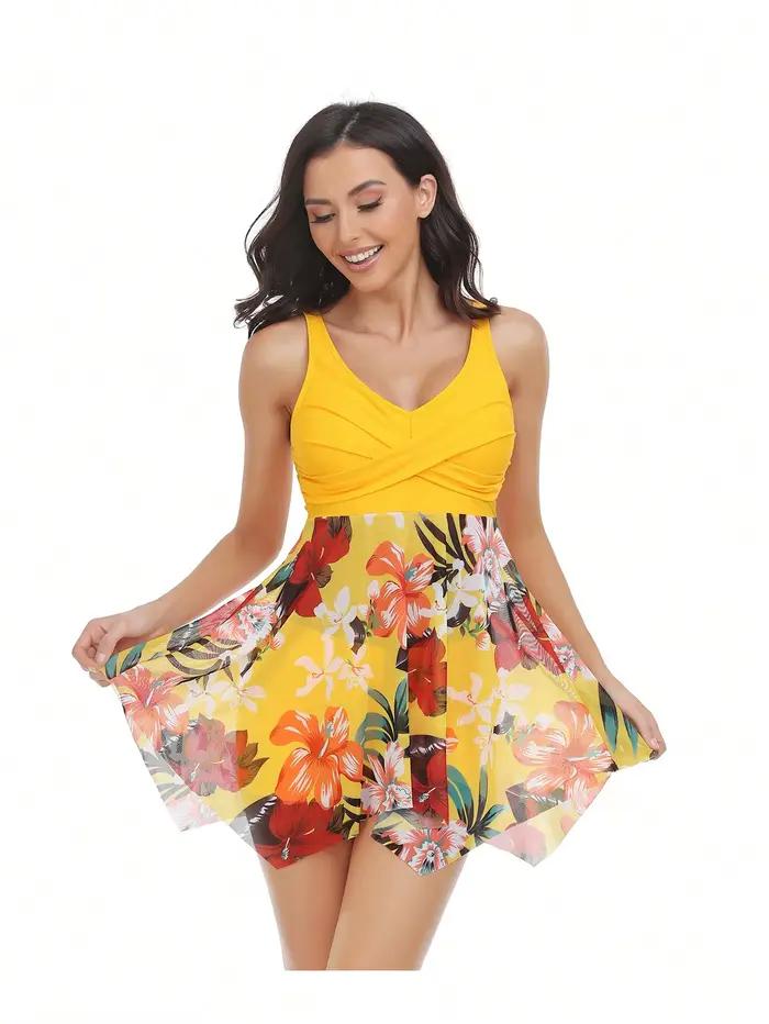 Maillot de bain imprimé numérique tankini conservateur maillot de bain une pièce pour femme jupe en 
