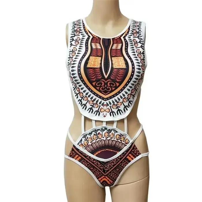 Maillot de bain une pièce imprimé africain Dashiki, culotte taille haute, trikini, tanga, monokini, 