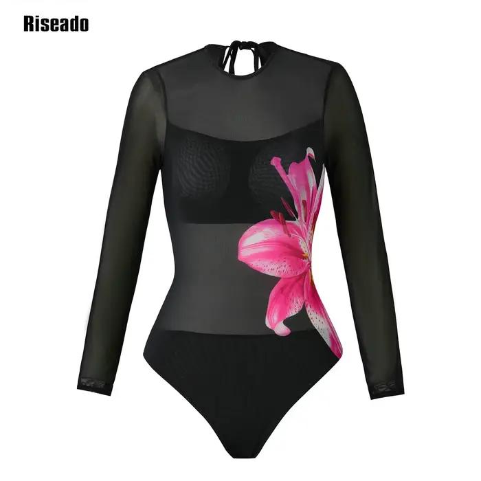 Maillot de bain en maille pour femmes, transparent, Sexy, taille haute, une pièce avec jupe, natatio