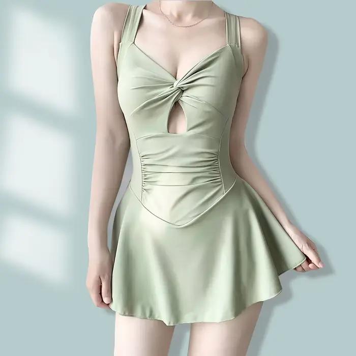 Maillot de bain une pièce pour femmes, couleur unie, amincissant, Style conservateur, serrage de la 
