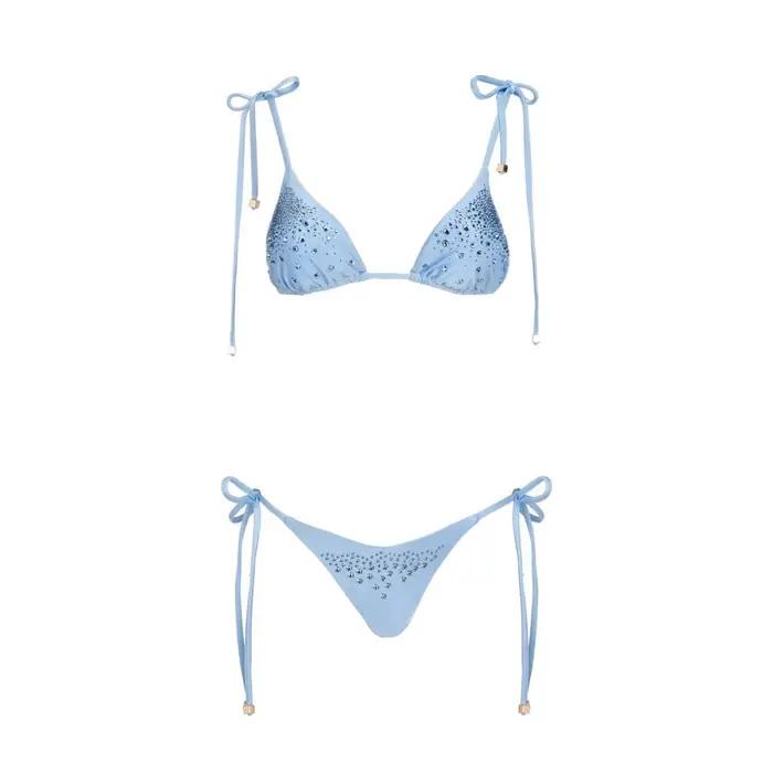 Ensemble bikini 3 pièces Diamond avec jupe, maillot de bain sexy pour femme, micro-bikinis bleus, te