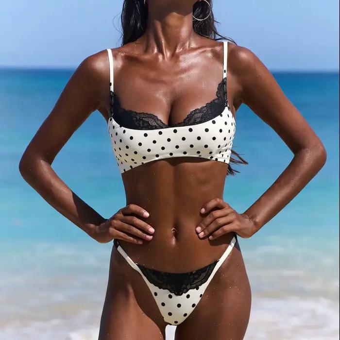Maillot de bain sexy pour femme 2026, bikini deux pièces à pois, tenue de plage en dentelle