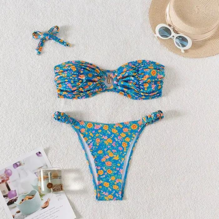 Sexy Bandeau Bikini 2025 femmes métal Ringt lié plissé Push Up Micro maillot de bain brésilien plage