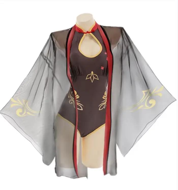 Maillot de bain Anime Genshin Impact pour femme, Bikini avec Kimono, Cover Up, Venti Hutao, Cosplay,