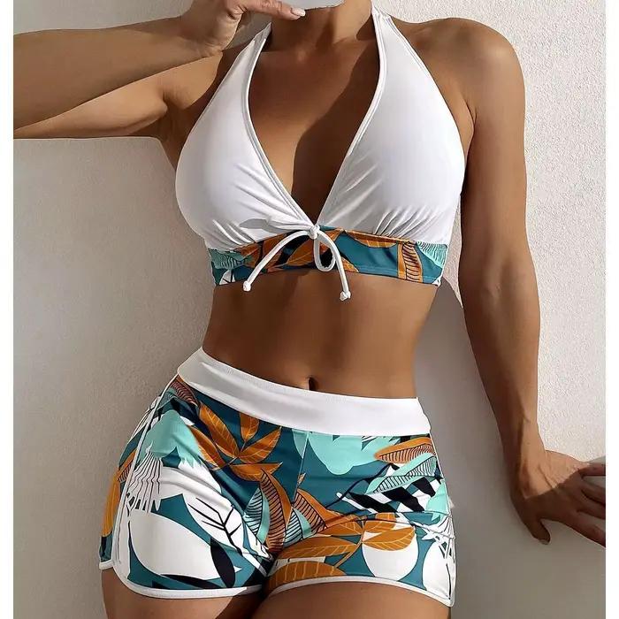 Fanceey mode imprimé maillot de bain épissage à lacets femmes Bikini sport surf maillot de bain Sexy