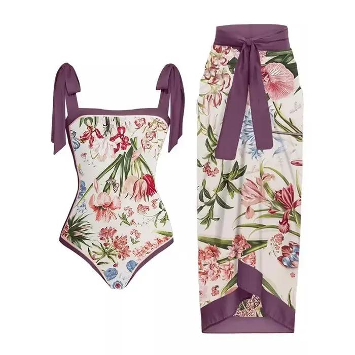 Maillot de bain une pièce avec jupe pour femme, couverture pour les maillots de bain, robe de plage 