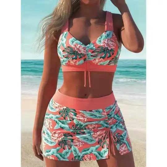 Ensemble de bikini sexy pour femme, froncé et ajusté, imprimé haut de gamme, pour les vacances à la 