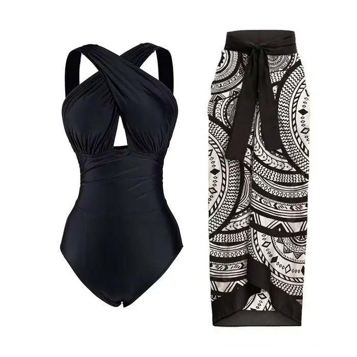 ZAFUAZ-Maillot de bain vintage une pièce pour femme, ensemble bikini, vêtements de plage, couleur un