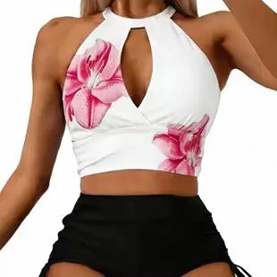 Maillot de bain bikini taille haute 2026 pour femme, push-up, imprimé floral, avec short de bain int