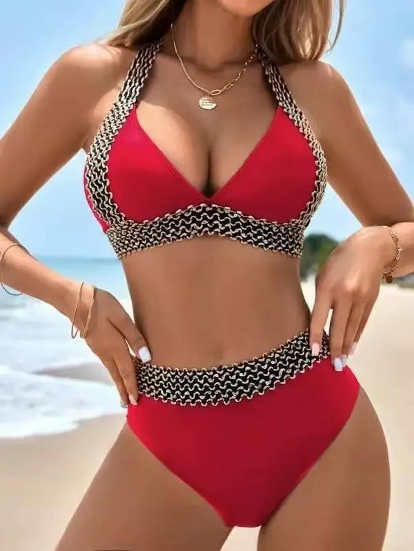 Maillot de bain bikini amincissant couleur unie sexy, nouvelle collection 2025, maillot de bain deux