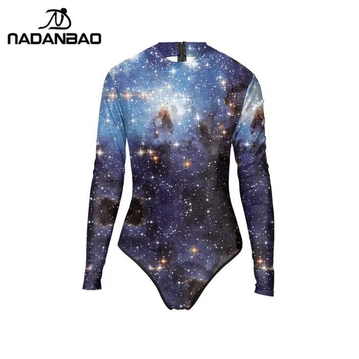 Maillot de bain une pièce avec fermeture éclair, pour femmes, manches longues, imprimé galaxie étoil