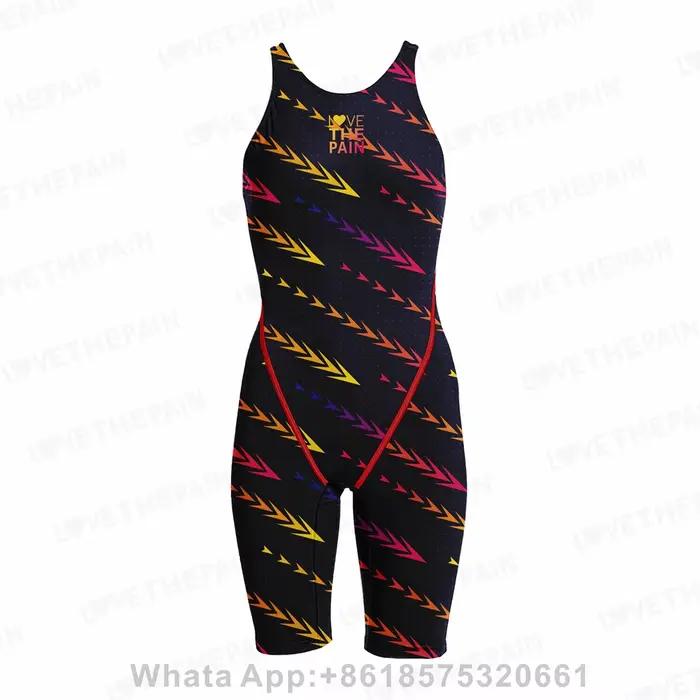 Maillot de bain une pièce pour femmes, compétition, entraînement, technologie du dos, col au genou, 