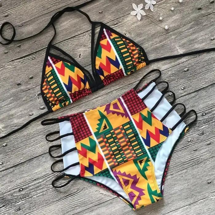 Sexy Bikini femmes maillot de bain maillots de bain taille haute multi-corde creux imprimé Bikinis e