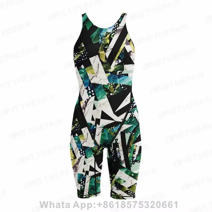 Maillot de bain pour femmes, compétition, entraînement, technologie, col au genou, dos ouvert, brete