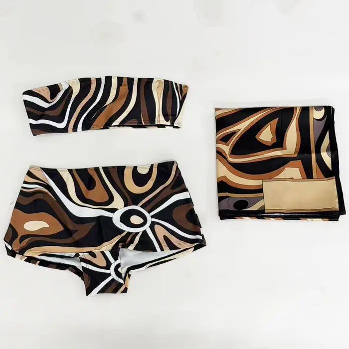Ensemble de bikini classique pour femmes avec écharpe marron, sans bretelles, avec logo de designer,