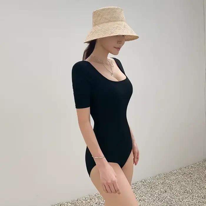 Nouvelle corée Sexy maille coupe évider taille haute maillot de bain dame Monokini une pièce maillot