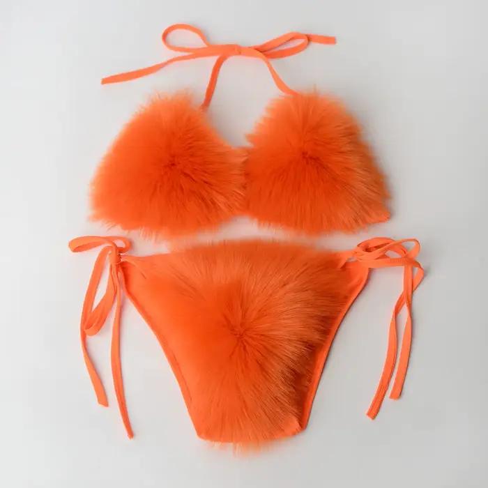 2024 Sexy femmes maillot de bain femme solide noir Micro fourrure Bikini ensemble Push Up maillots d