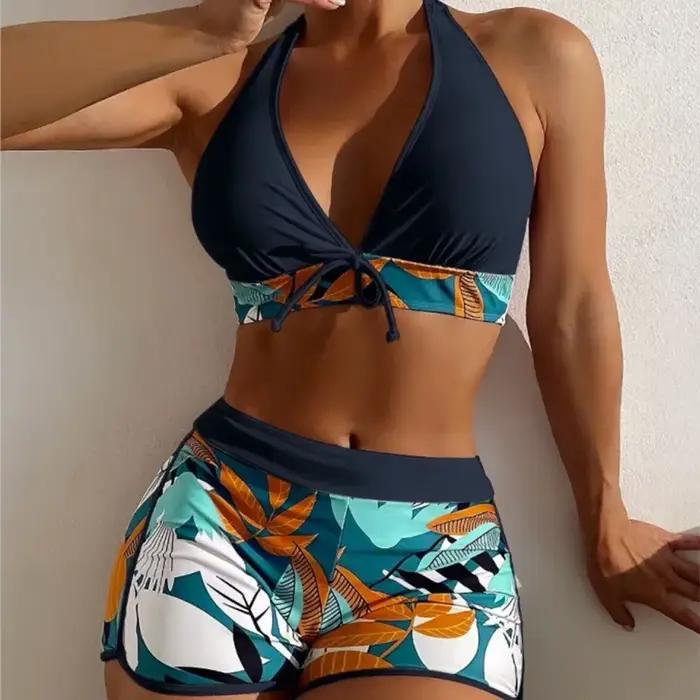 Nouveau Bikini maillot de bain femmes Sexy couleur bloc sport suspendu cou croix maillot de bain à d