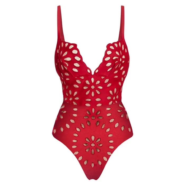 FLAXMAKER fleur creux une pièce maillot de bain et jupe femmes maillots de bain luxe maillot de bain