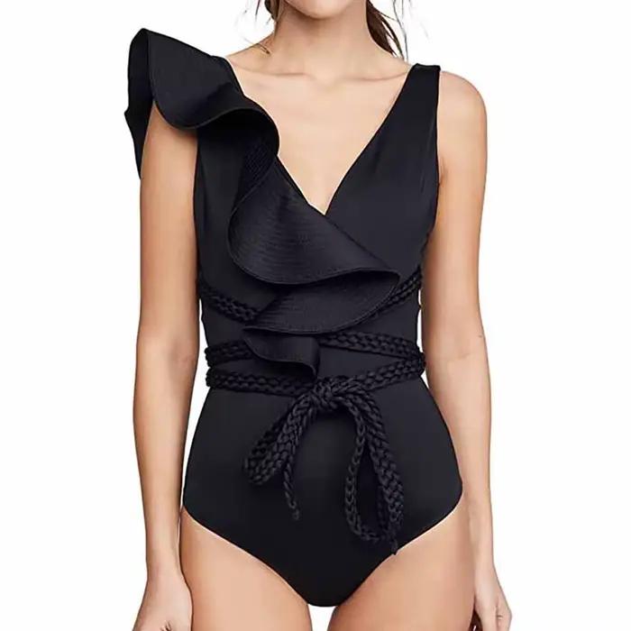 Maillot de bain une pièce sexy, grande taille, sexy, décolleté en v plongeant, bikini, couleur unie,