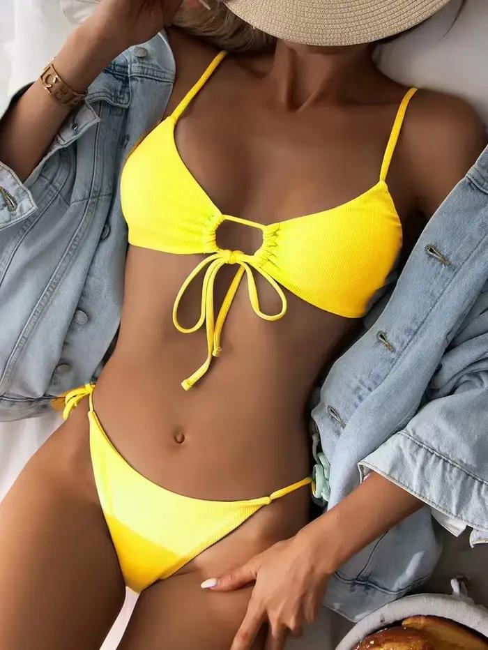 Maillot de bain brésilien sexy pour femmes, bikini bas, couleur solide, ensemble 2 pièces, pour la p