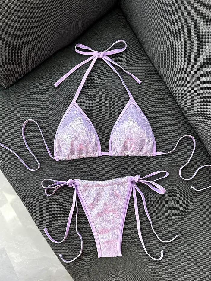 Micro bikini noir et rose à paillettes brillantes 2026 pour femme, maillot de bain sexy push-up à ba