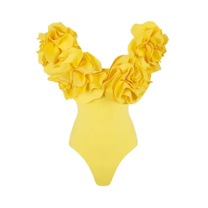 Maillot de bain une pièce à volants, col en V, avec jupe de plage, imprimé, vêtements de plage, jamb