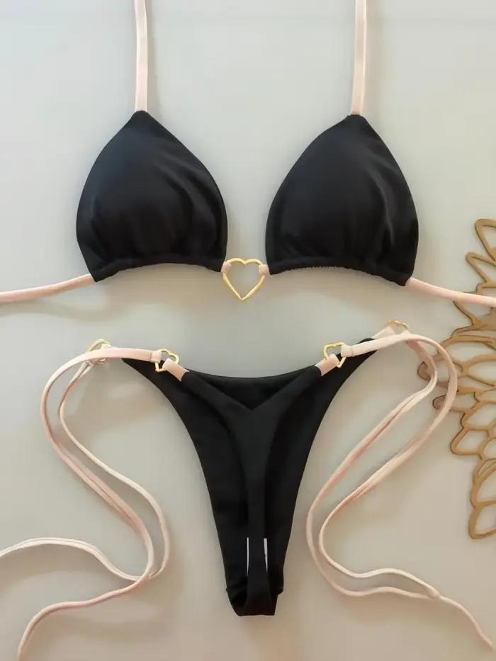 Maillot de bain deux pièces pour femmes, couleur unie, ensemble Bikini à nouer sur le devant, Triang