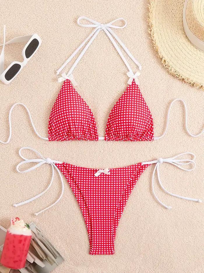 Maillot de bain sexy pour femme, motif papillon, à carreaux, collection 2026, ensemble bikini halter