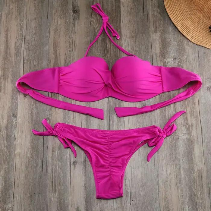 Maillot de bain brésilien pour femmes, ensemble deux pièces, soutien-gorge push up, déformable, pour
