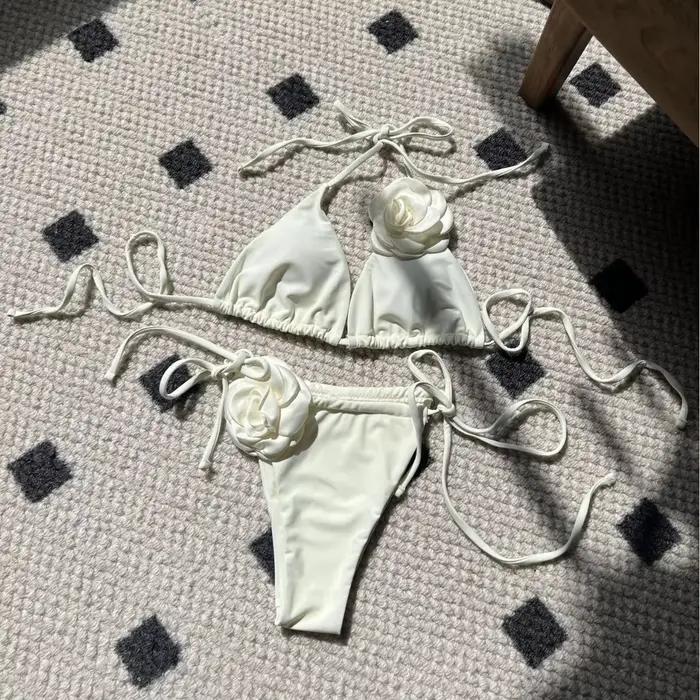 Maillot de bain sexy pour femmes, ensemble deux pièces, 9 couleurs, motif floral 3D, couleur unie, m