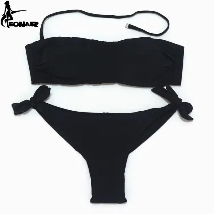 EONAR-Maillot de bain coupe brésilienne pour femme, bikini solide, ensemble de deux pièces, soutien-