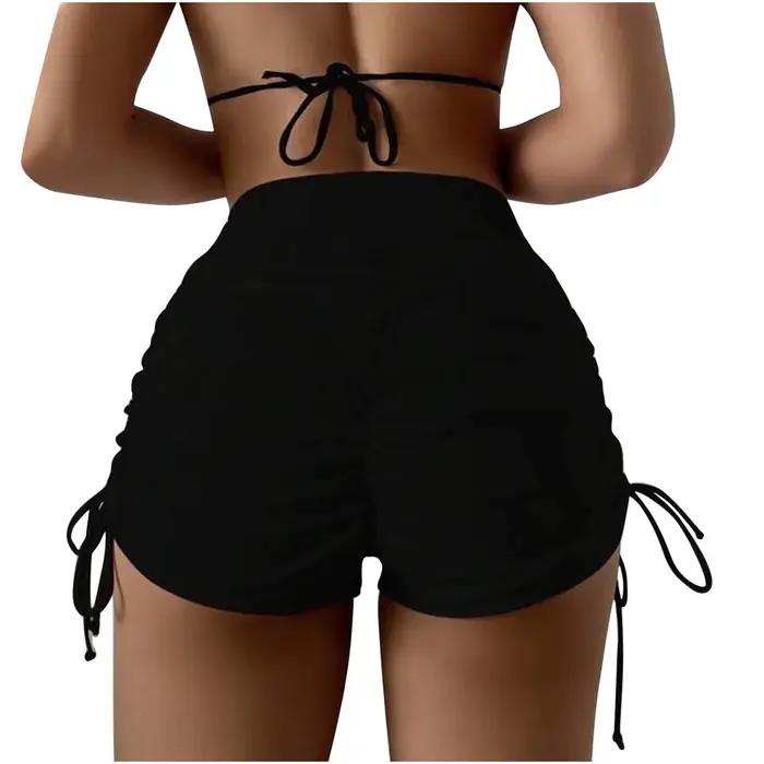 Shorts de bain pour femmes, taille plus, unis et imprimés, taille haute, bas de bikini brésilien, ma