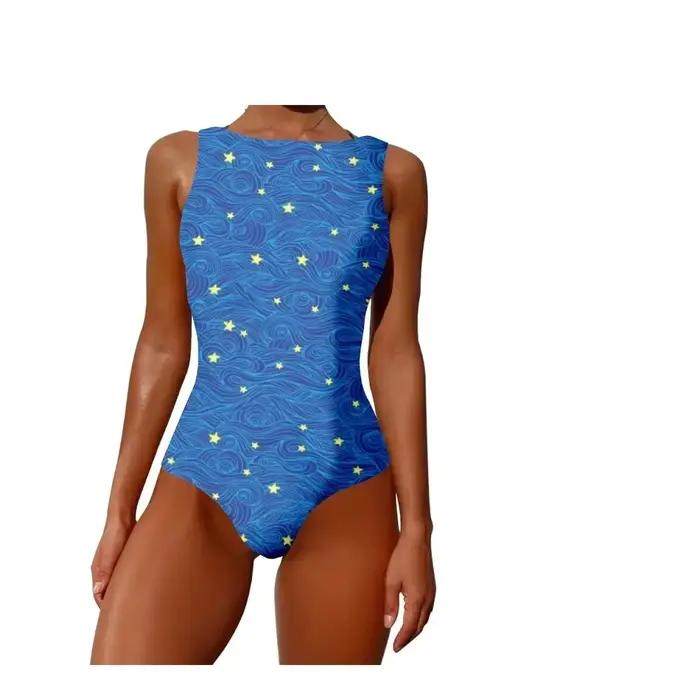 Maillot de bain une pièce kawaii chrysanthème fleur motif imprimé maillot de bain décontracté plage 