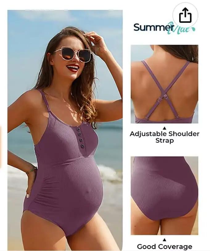 Maillot de bain une pièce pour maternité, couleur unie, vêtements de plage, pour femmes, 2023