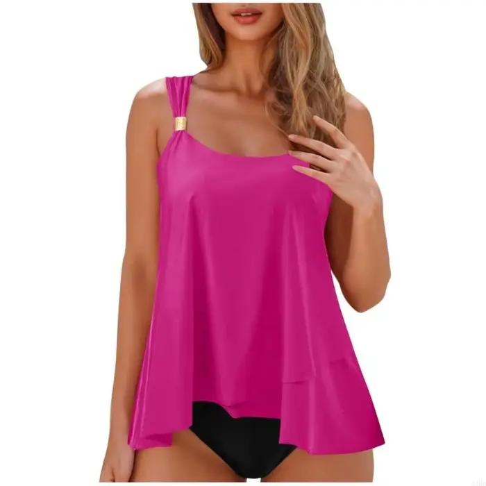 Maillot bain 2 pièces pour femmes, à volants avec short, Tankini, haut fluide, 24BD
