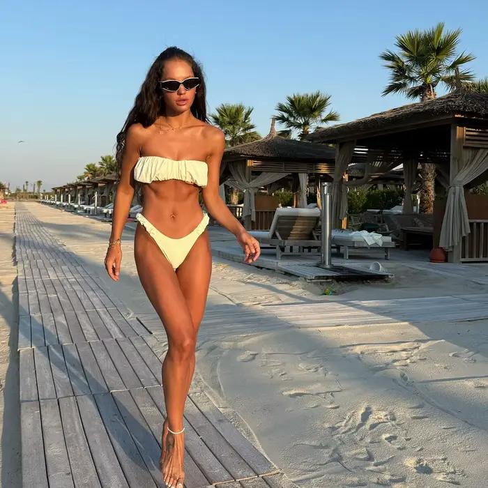 Ensemble bikini bandeau pour femme, maillot de bain deux pièces froncé sans bretelles à coupe échanc