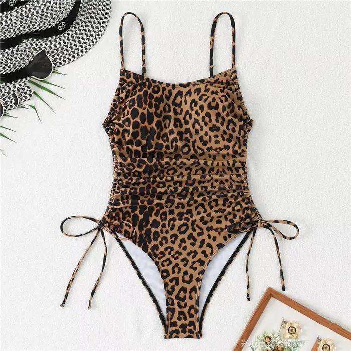 Maillot de bain une pièce imprimé léopard, Sexy, avec cordon latéral, à lacets, Monokini, pour femme