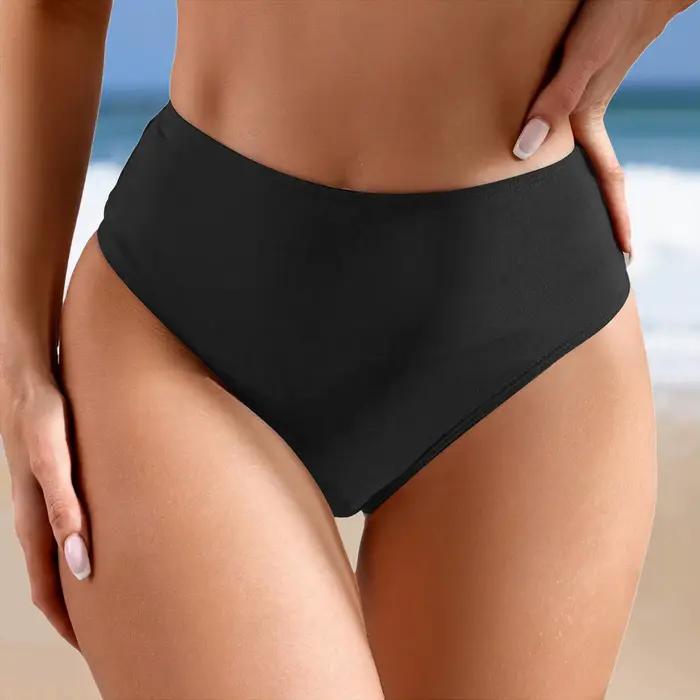 Bas de Bikini Taille Haute Froncé Pour Femmes Moiré Luxe Élégance Néoprène Comfortable Occasions Estivales Plage Piscine Yoga