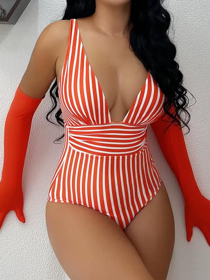 Maillot de bain une pièce rayé vintage pour femme, tenue de plage estivale, combinaison de bain confortable et élégante pour nager et jouer à la plage