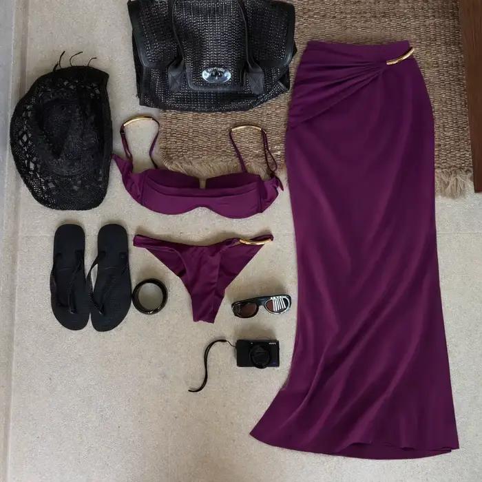 Ensemble de bikini violet 3 pièces