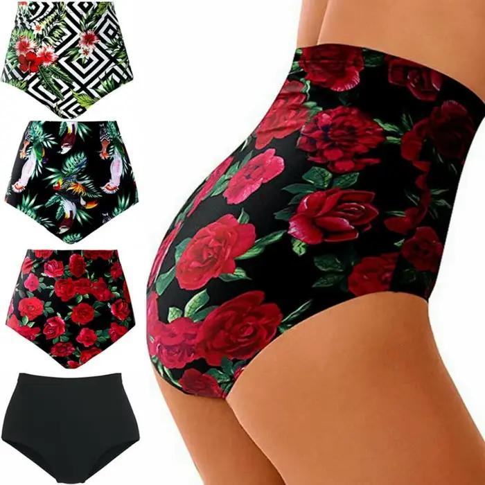 Été femmes taille haute Bikini bas maillot de bain floral