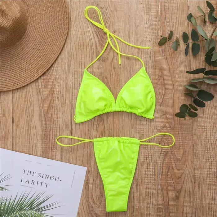 Maillot de bain en cuir PU brillant néon