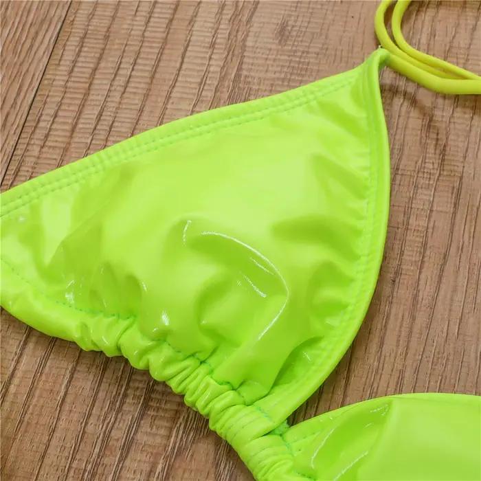 Maillot de bain en cuir PU brillant néon