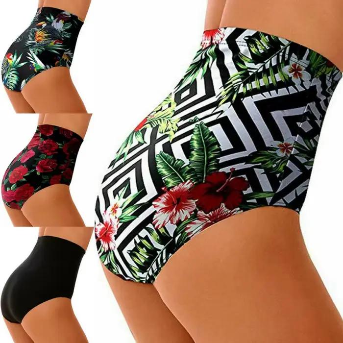 Été femmes taille haute Bikini bas maillot de bain floral
