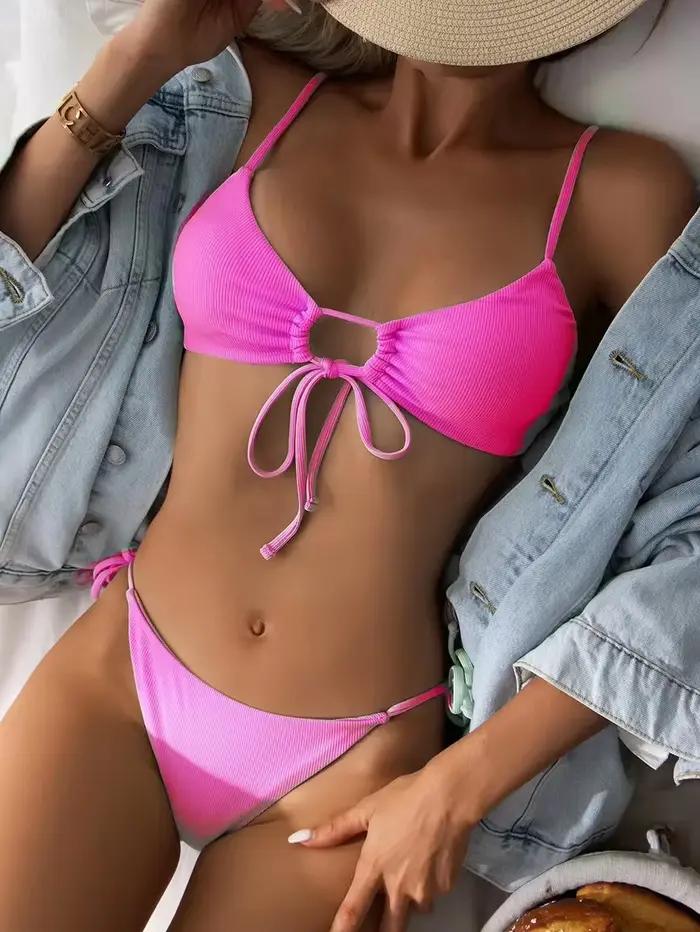 Maillot de bain brésilien sexy pour femmes bikini bas couleur solide ensemble 2 pièces plage nouvelle collection 2024 polyester élasthanne ajustement parfait pour femmes occasions spéciales