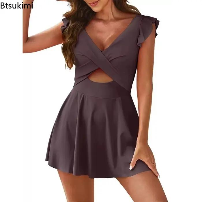 Bikini Femme Volants Unie Taille Haute Style Plage Plage Vacances Fete Piscine Spa Sources Chaudes Sports Nautiques Croisiere Beach Swimming Party Club Casual
